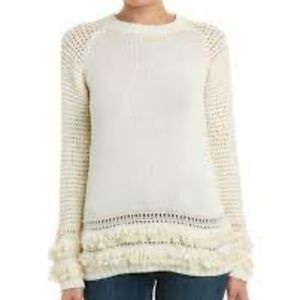 Chaser Cream Crochet Trim Crewneck Sweater